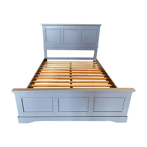 4 Pieces Bedroom Suite in Solid Wood & Mdf King Size Grey Colour Bed Bedside Table Dresser