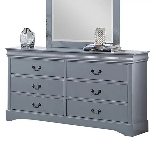 4 Pieces Bedroom Suite in Solid Wood & Mdf King Size Grey Colour Bed Bedside Table Dresser
