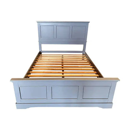 4 Pieces Bedroom Suite in Solid Wood & Mdf King Size Grey Colour Bed Bedside Table Dresser