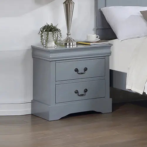 4 Pieces Bedroom Suite in Solid Wood & Mdf Queen Size Grey Colour Bed Bedside Table Dresser