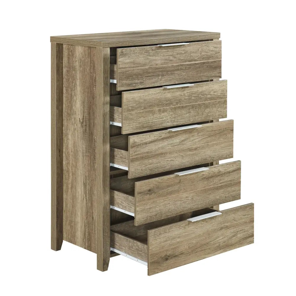 4 Pieces Bedroom Suite Natural Wood Like Mdf Structure Queen Size Oak Colour Bed Bedside Table & Tallboy