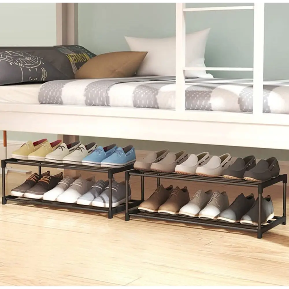 4-tier Stainless Steel Shoe Rack Storage Organizer to Hold Up 20 Pairs of Shoes (80cm Black) | Black Metal Two-tier