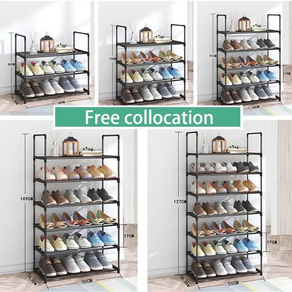 4-tier Stainless Steel Shoe Rack Storage Organizer to Hold Up 20 Pairs of Shoes (80cm Black) | Black Metal Shoe Rack