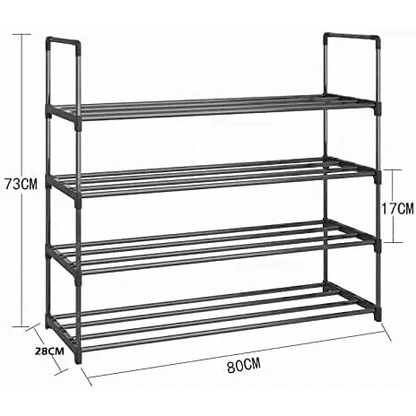 4-tier Stainless Steel Shoe Rack Storage Organizer to Hold Up 20 Pairs of Shoes (80cm Black) | Black Metal Shoe Rack