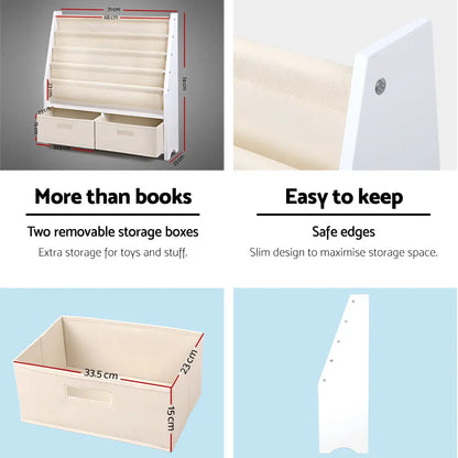 4 Tiers Kids Bookshelf Magazine Rack Children Bookcase Organiser Drawer