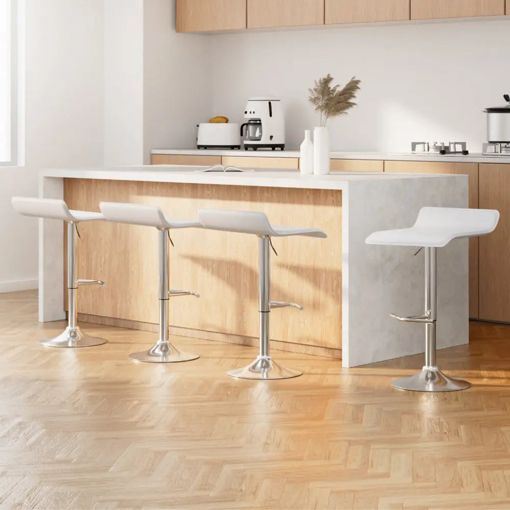 4x Bar Stools Adjustable Gas Lift Chairs White