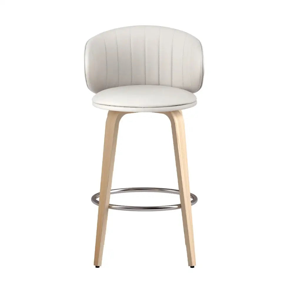 4x Bar Stools Dining Chairs Contoured Leather Wood Stool
