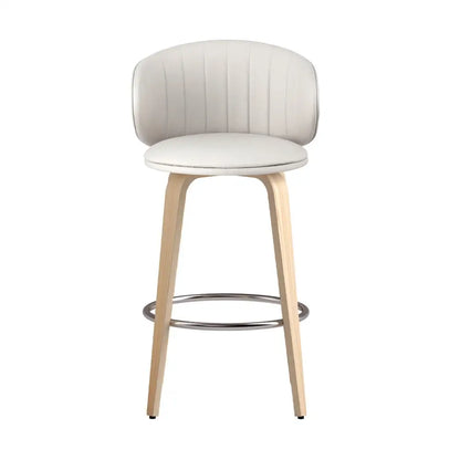 4x Bar Stools Dining Chairs Contoured Leather Wood Stool