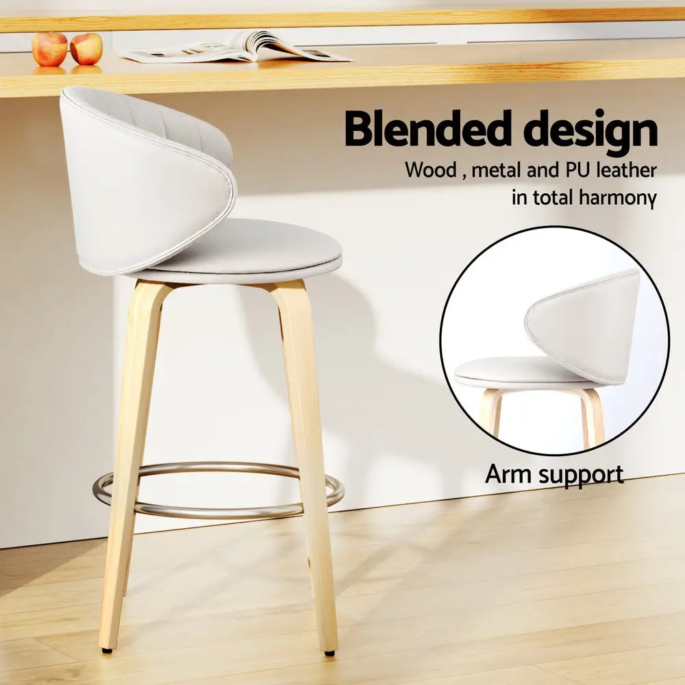 4x Bar Stools Dining Chairs Contoured Leather Wood Stool