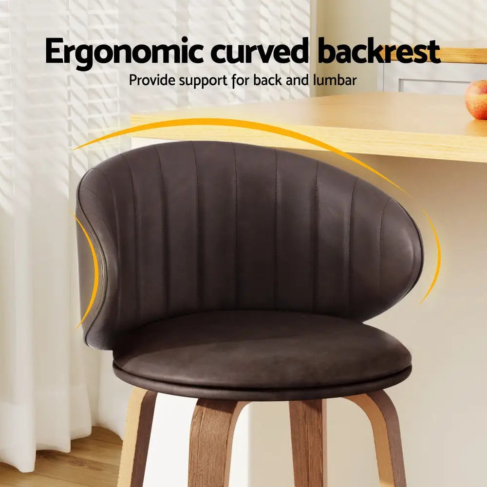 4x Bar Stools Dining Chairs Contoured Leather Wood Stool