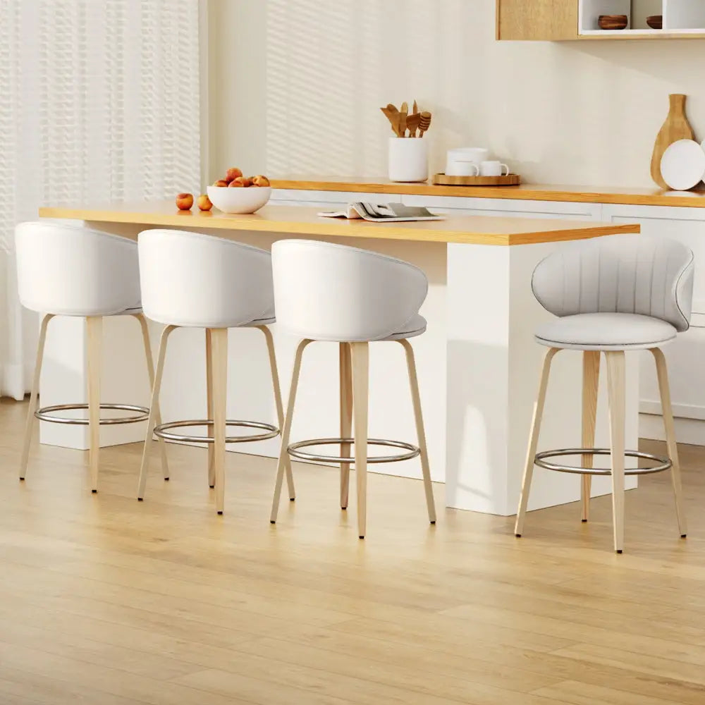 4x Bar Stools Dining Chairs Contoured Leather Wood Stool