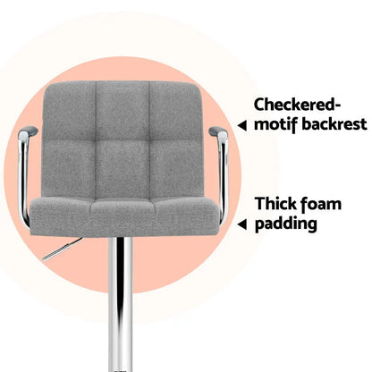 4x Bar Stools Fabric Gas Lift W/armrest Grey