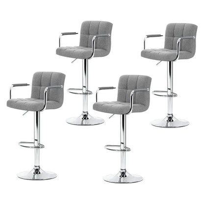 4x Bar Stools Fabric Gas Lift W/armrest Grey