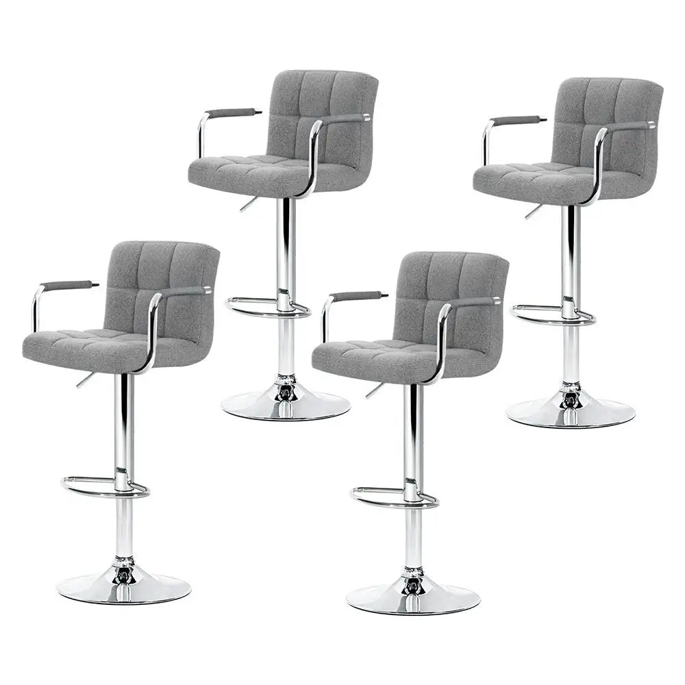 4x Bar Stools Fabric Gas Lift W/armrest Grey