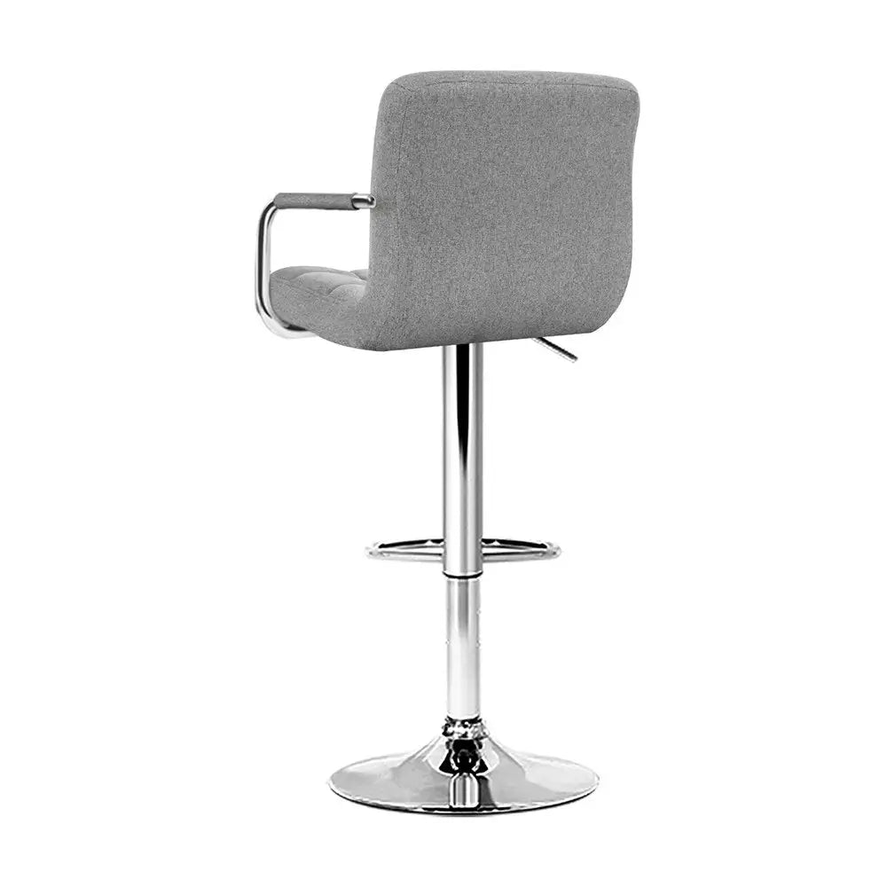 4x Bar Stools Fabric Gas Lift W/armrest Grey