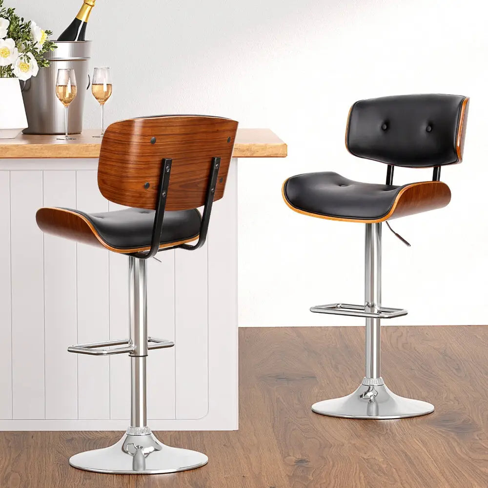 4x Bar Stools Gas Lift Leather Black