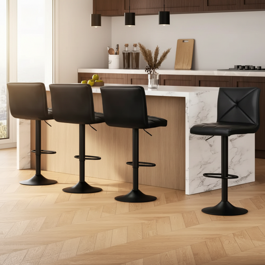 4x Bar Stools Gas Lift Leather Chair Black