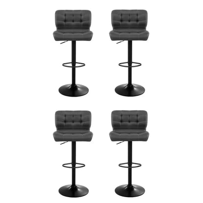 4x Bar Stools Gas Lift Leather Padded Grey
