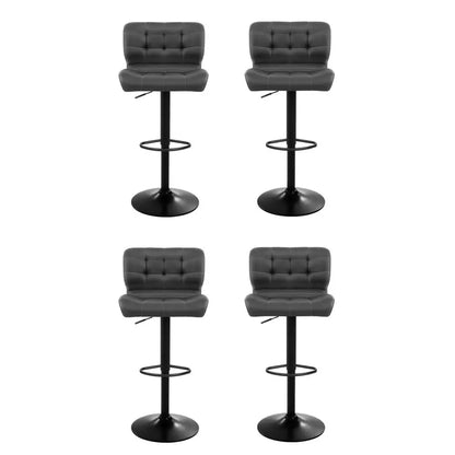 4x Bar Stools Gas Lift Leather Padded Grey