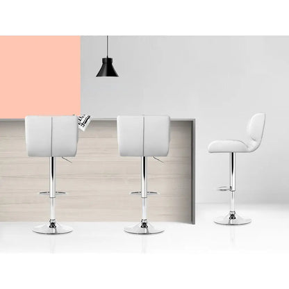 4x Bar Stools Gas Lift Leather Padded White