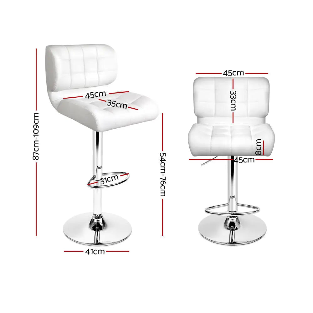 4x Bar Stools Gas Lift Leather Padded White