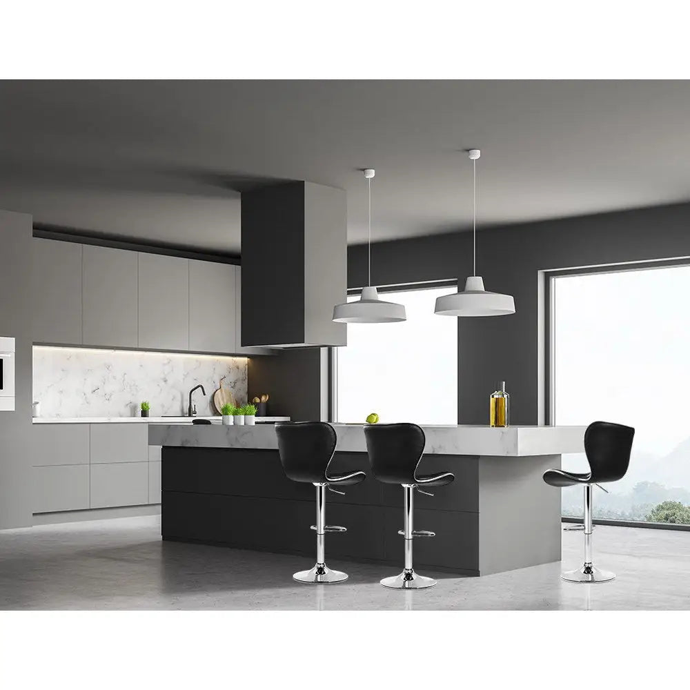 4x Bar Stools Gas Lift Leather Seat Black
