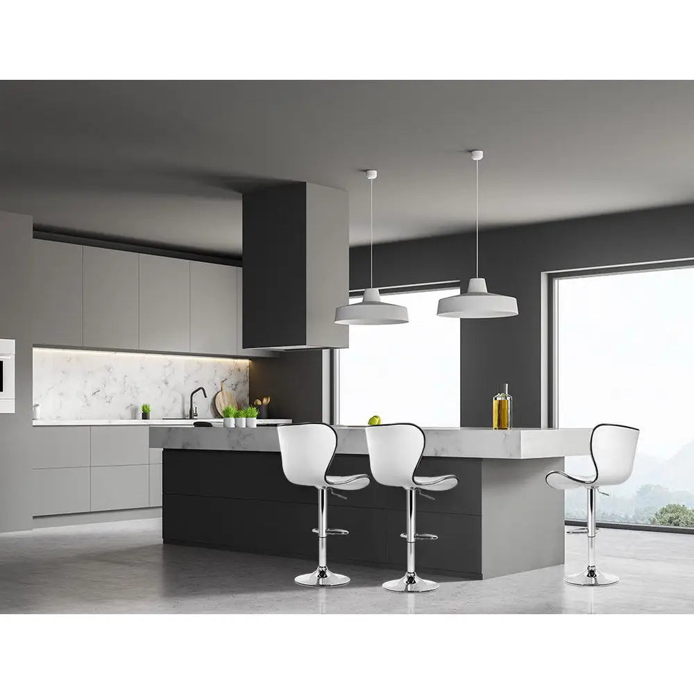 4x Bar Stools Gas Lift Leather Seat White