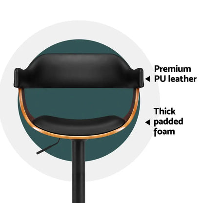 4x Bar Stools Gas Lift Leather W/armrest All Black