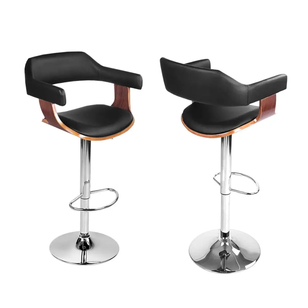 4x Bar Stools Gas Lift Leather W/armrest Black