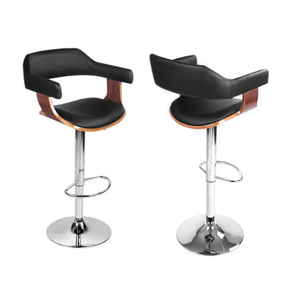 4x Bar Stools Gas Lift Leather W/armrest Black