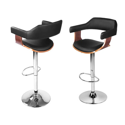 4x Bar Stools Gas Lift Leather W/armrest Black