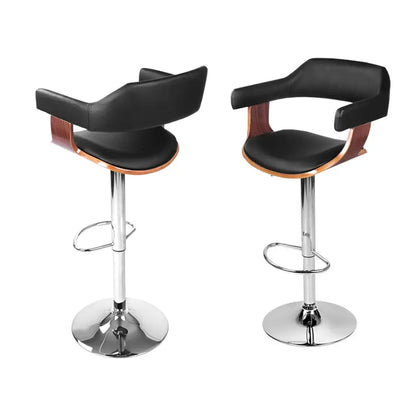 4x Bar Stools Gas Lift Leather W/armrest Black