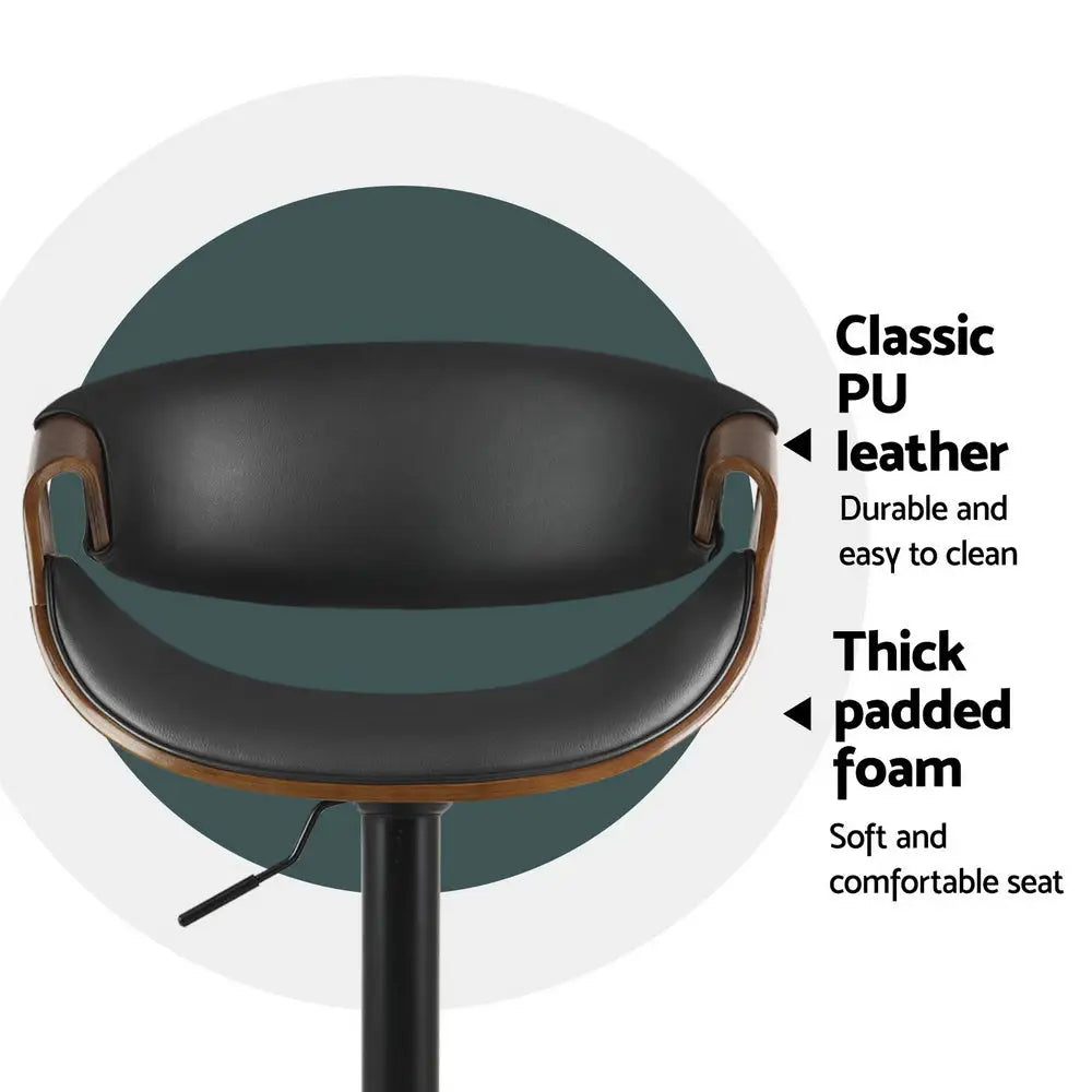 4x Bar Stools Gas Lift Leather W/armrest