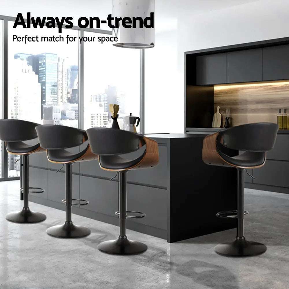 4x Bar Stools Gas Lift Leather W/armrest