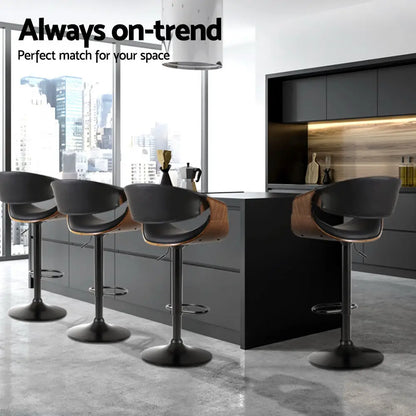 4x Bar Stools Gas Lift Leather W/armrest