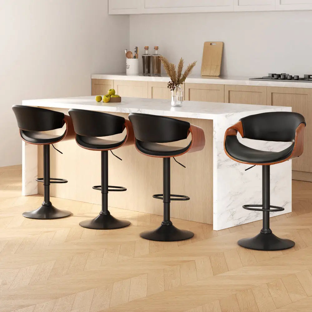 4x Bar Stools Gas Lift Leather W/armrest