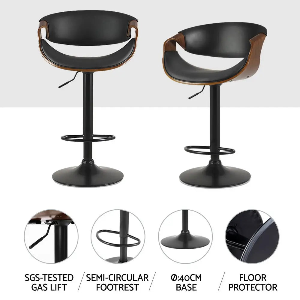 4x Bar Stools Gas Lift Leather W/armrest