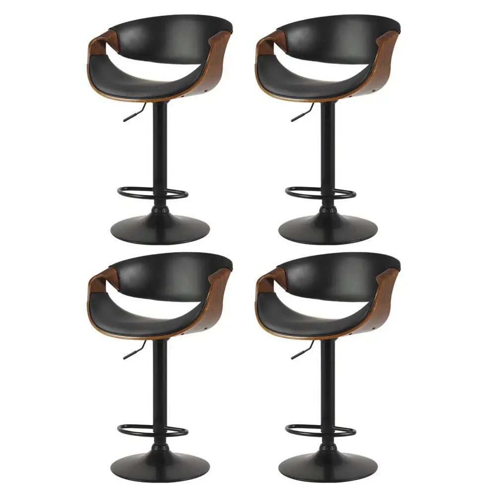 4x Bar Stools Gas Lift Leather W/armrest