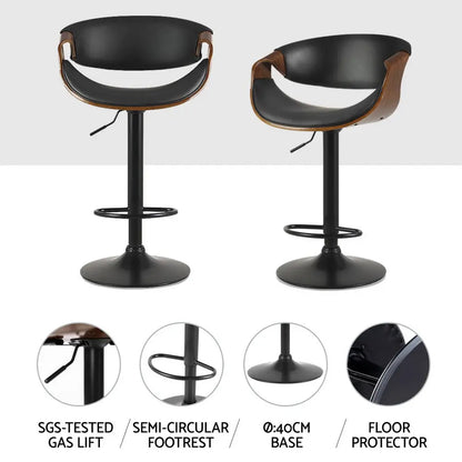 4x Bar Stools Gas Lift Leather W/armrest