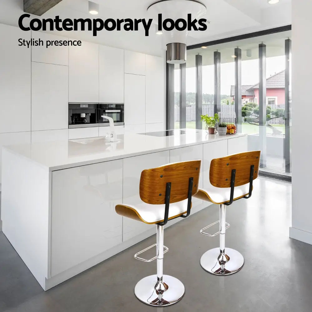 4x Bar Stools Gas Lift Leather White