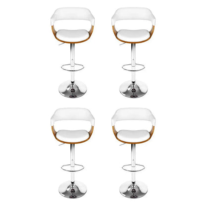 4x Bar Stools Gas Lift Leather with Armrest White