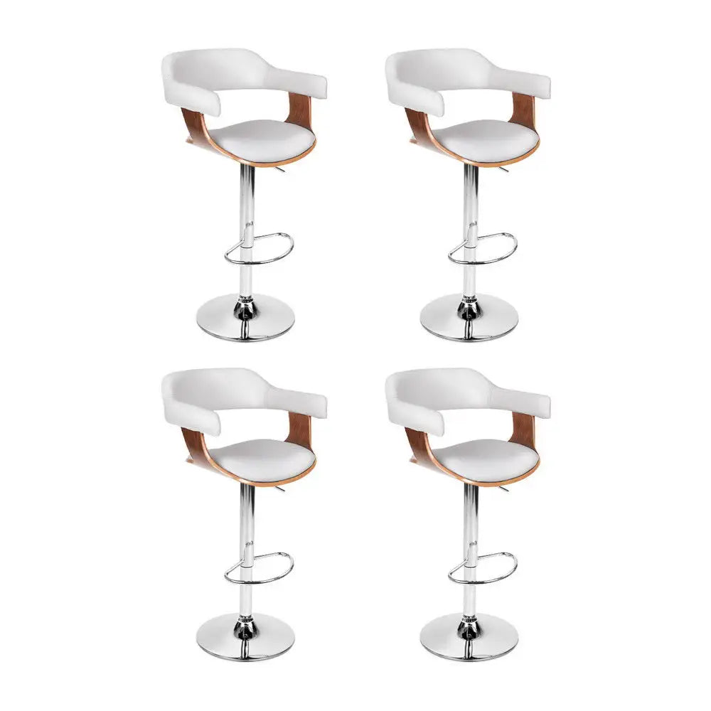 4x Bar Stools Gas Lift Leather with Armrest White