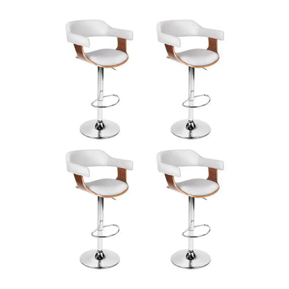 4x Bar Stools Gas Lift Leather with Armrest White