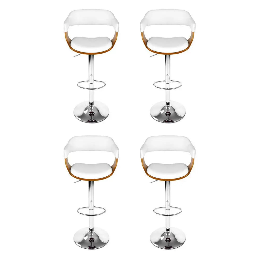 4x Bar Stools Gas Lift Leather with Armrest White