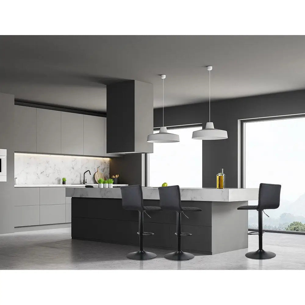 4x Bar Stools Gas Lift Linen Fabric Black