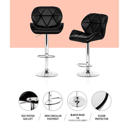 4x Bar Stools Gas Lift Padded Leather Black