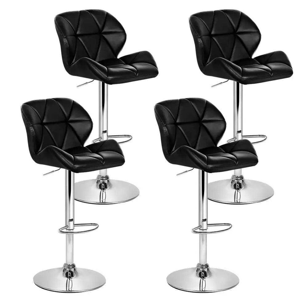4x Bar Stools Gas Lift Padded Leather Black