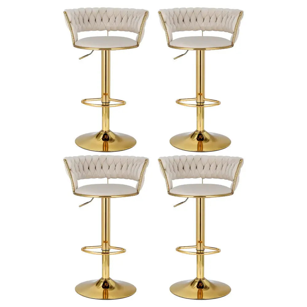 4x Bar Stools Gas Lift Velvet Woven Backrest Ivory