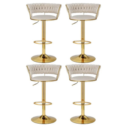 4x Bar Stools Gas Lift Velvet Woven Backrest Ivory