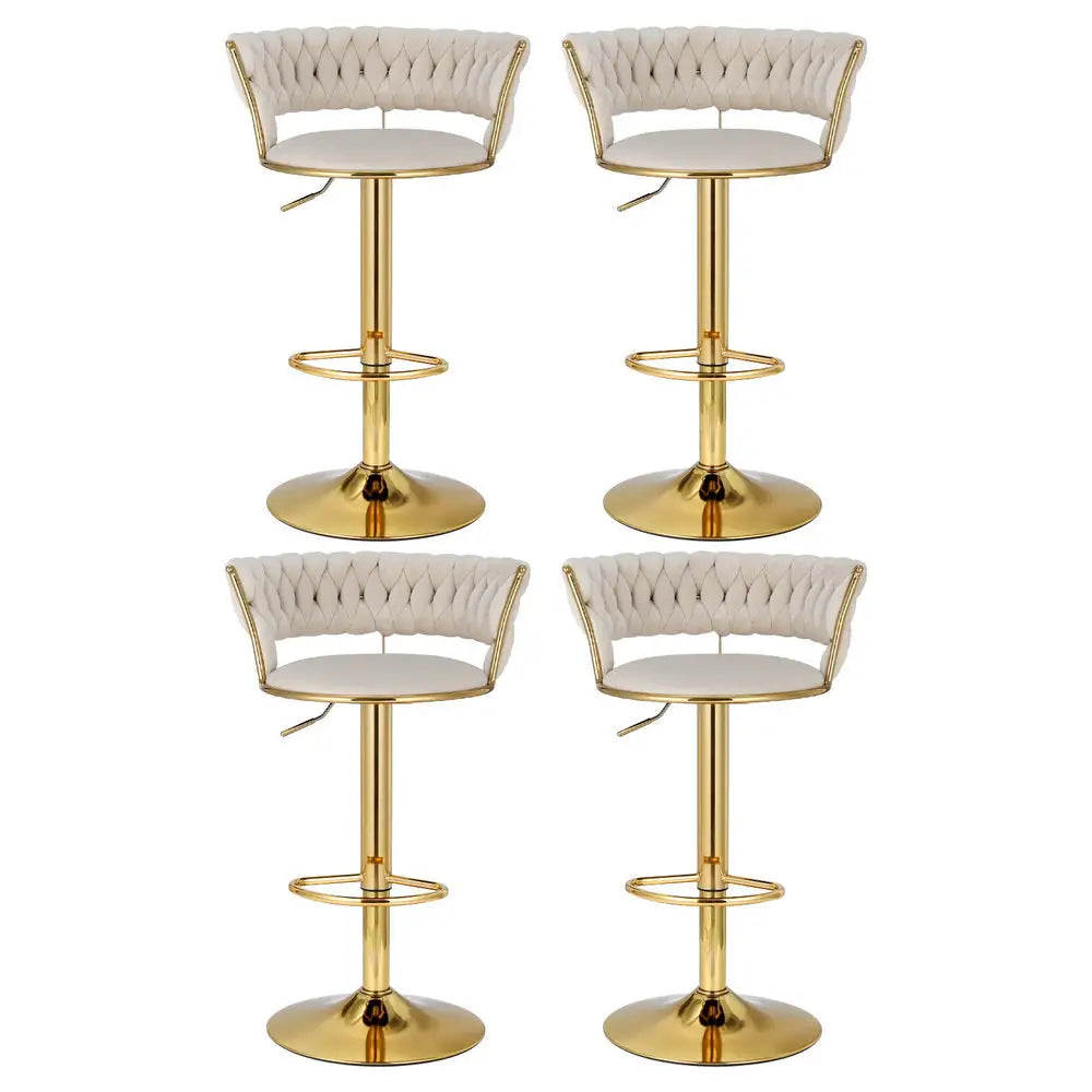 4x Bar Stools Gas Lift Velvet Woven Backrest Ivory